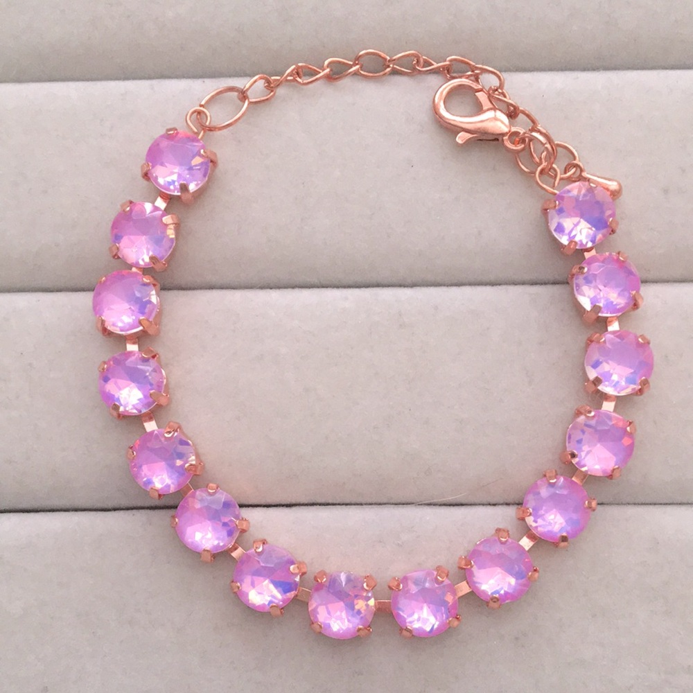 Pink-Purple Opal Aurora Borealis + Rose Gold Crystal Tennis Bracelet - Picture 4 of 10